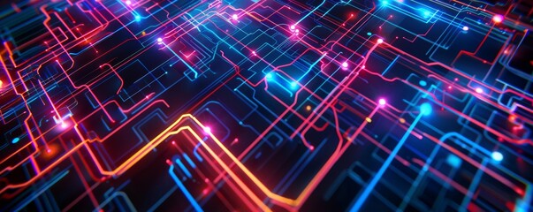 Fototapete - Abstract smartphone desktop background. Futuristic Technology Neon Pixel Grid Colorful Background Square Financial chart with glowing dots a circuit board background