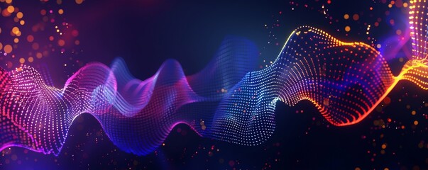 Poster - abstract smartphone desktop background, glowing neon lights forming sound waves, vibrant neon wave l