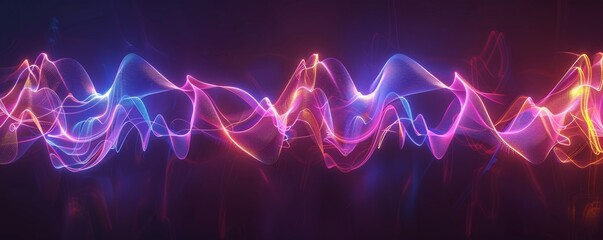 Poster - abstract smartphone desktop background, glowing neon lights forming sound waves, vibrant neon wave l