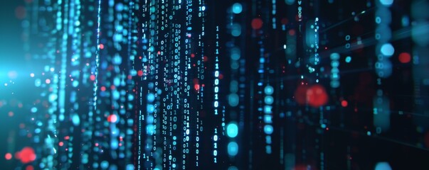 Fototapete - Abstract smartphone desktop background, binary code and glowing lights, representing data technology. Digital technological operations, neural networks, AI, data digital , audio visual