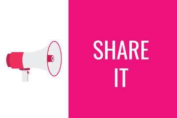 share it button, banner, label, template for website. share it text with colorful megaphone icon
