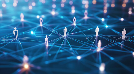 Poster - Abstract social network concept. Global internet communication. Social network connections and business people icons. Digital technology background. Human resources management            