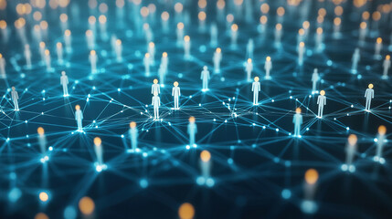Poster - Abstract social network concept. Global internet communication. Social network connections and business people icons. Digital technology background. Human resources management            