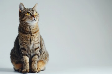 Aufkleber - A cat sits on a white surface looking up, ready to pounce or observe