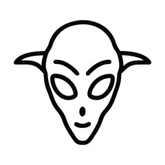 Wall Mural - black and white line drawing of an alien face with large eyes and small ears. vector illustration