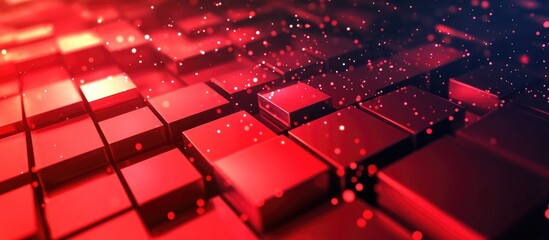Poster - Abstract red mosaic background featuring digital squares highlighting a technological theme Creative 3D red pixel grid design