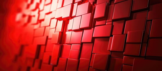 Poster - Abstract red mosaic background featuring digital squares highlighting a technological theme Creative 3D red pixel grid design