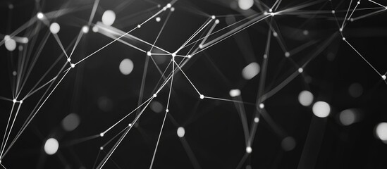 Poster - Abstract technology background featuring a network of interconnected white dots and lines Dynamic plexus illustrating digital data connectivity concepts