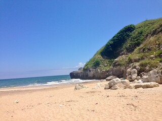 sandy beach of the red sea in the summer on a clear sunny sky