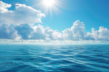 Poster - A clear blue sky with bright sunlight shining down on the vast expanse of ocean