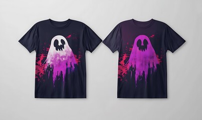 Wall Mural - Ghostly T-Shirt Design with Pink and Red Watercolor