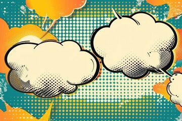 Poster - Illustration of two speech bubbles on a textured halftone background, suitable for use in articles, blogs, and presentations about communication, technology, or pop culture
