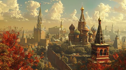  Illustration Of Russian Landmarks. Generative AI