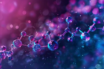 Poster - Abstract molecular structure connecting with chemical bonds in a colorful background
