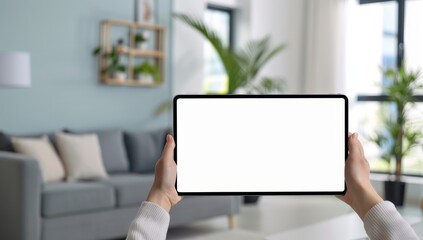 Close-Up Hands Holding iPad Pro - Blue Background