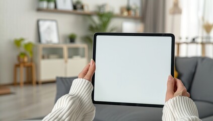 Close-Up Hands Holding iPad Pro - Blue Background