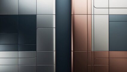 Wall Mural - Metallic panels in shades of silver and copper create a striking urban aesthetic during the day