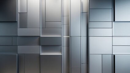 Wall Mural - A sleek metallic wall showcases a variety of geometric patterns in a contemporary environment