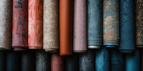 Poster - Assorted wallpaper rolls with a variety of textures and colors