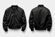 © gankevstock - Front and back view of black satin bomber jacket with ribbed cuffs on white background