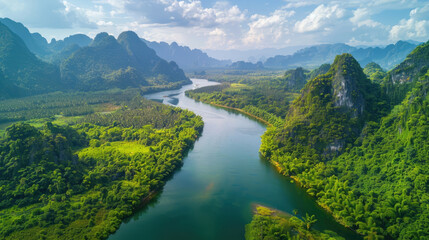 majestic mountains and river create breathtaking landscape