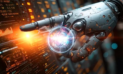 Poster - Robotic Hand Interacting With Futuristic Interface