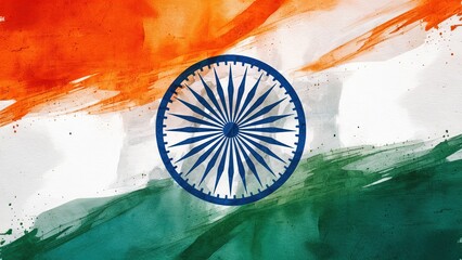 Wall Mural - Picture of beautiful Indian flag in watercolor style on white background. Generatiive ai.