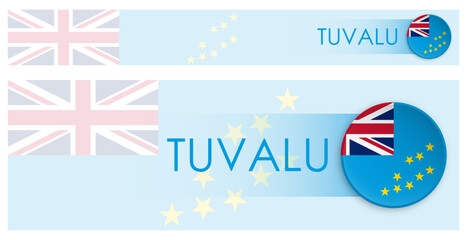 Wall Mural - Tuvalu flag horizontal web banner in modern neomorphism style. Webpage Tuvalu country header button for mobile application or internet site. Vector