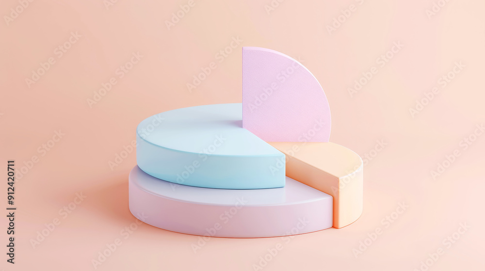 Cartoon digital 3D icon of diagrams and graphics, pastel colors, soft ...