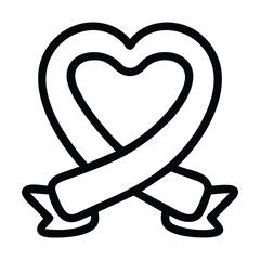 Wall Mural - black and white line art illustration of a ribbon wrapped around a heart. vector illustration