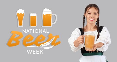 Canvas Print - Banner for National Beer Week with beautiful young woman