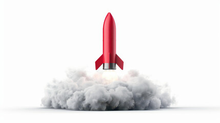 Canvas Print - A stunning red rocket blasts off, crafted from precious metal, symbolizing success and innovation against a clear backdrop.