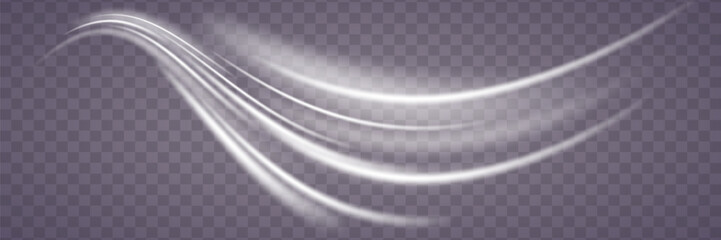 Wall Mural - Light trace wave. Motion light effect. White special effect, speed line.