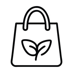 Wall Mural - line art illustration of a reusable shopping bag with leaves. vector illustration