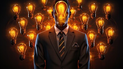 Wall Mural - an innovative image of a businessman with a light bulb head, symbolizing the birth of new ideas and 