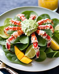 Wall Mural - An exquisite king crab salad with butter lettuce, avocado, mango, and a spicy lime dressing