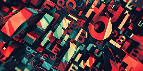 Wall Mural - Abstract 3D colorful letters and numbers.