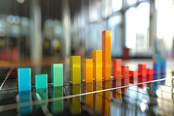 Poster - Colorful bar chart is growing upwards, representing positive business growth and financial success