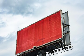Poster - Large blank billboard with a red background stands tall, ready for advertisement