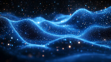 Luminous blue wavy line light line, blue wave lights , blue stars dust trail sparkling particles isolated