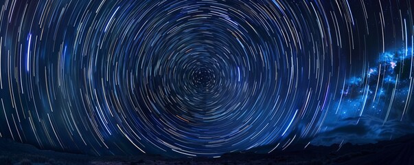 Time-lapse photo of star trails circling the North Star, 4K hyperrealistic photo