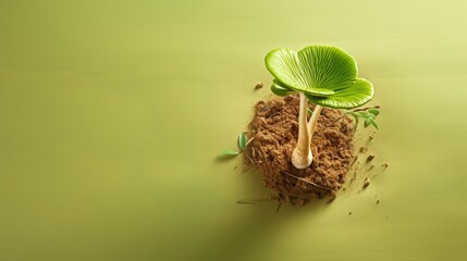 Wall Mural - Green Mushroom Sprouting From Soil