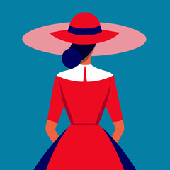 Wall Mural - beauty in-a red dress and wide brimmed hat back vector illustration 