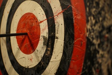 Poster - Closeup of an arrow piercing the bullseye of a target on a target range
