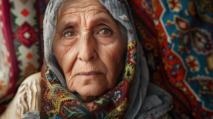 Close-up portrait of an elderly female.