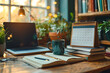 © Evhen Pylypchuk - A close-up of a student's desk featuring neatly arranged school supplies, an open September calendar, a coffee cup, books, and a laptop.