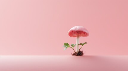 Poster - Pink Mushroom on a Pink Background