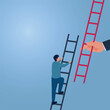 © Jack_Aloya - A man climbs a ladder and gets an additional ladder, an illustration of business support.