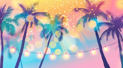 Sticker - Tropical Summer Night with Palm Trees