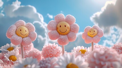 3D cartoon colorful flower emoticon wallpaper